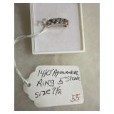 14K Aquamarine 5-Stone Ring, Size 7.5