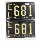 1951 New Jersey License Plates Pair