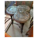 Carved Wooden Stool with Detailed Top