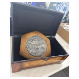 Wooden Box with Metal Relief Medallion