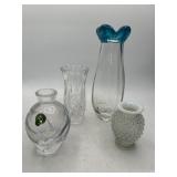 Four Glass and Crystal Vases