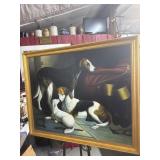 Framed Oil Painting of Hunting Dogs