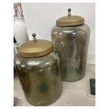 Two Decorative Glass Jars With Lids