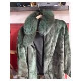 Green Fur Coat with Plush Collar