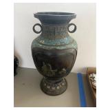 Metal Vase with Cloisonné Details and Figures