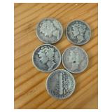Five 1931 Mercury Dimes