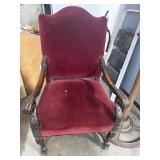 Carved Wood Armchair With Red Upholstery