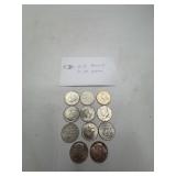 Kennedy Half Dollar Coins, 40% Silver, 11 Pieces