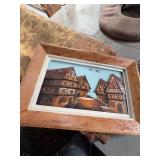 Framed Carved Wood Relief of Half-Timber Houses