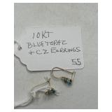 10KT Blue Topaz and CZ Earrings