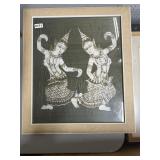 Thai Dancer Textile Artwork, Framed 21x24'