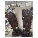 22' Asian Carved Wood Figural Statues