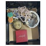 Jewelry Lot With Aynsley Dish & Pineapple Brooch