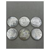 6 Chinese Panda 1 oz Silver Coins, 2003-2009