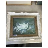 W. Kolomy White Dove Painting in Framed 19x17'