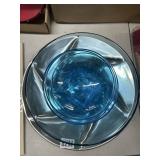 Blue Glass Bowls With Swirl Metal Tray Set