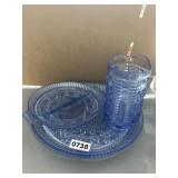 Blue Pressed Glass Four Piece Tableware Lot