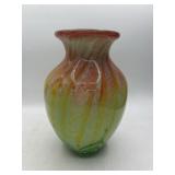 9' Multicolor Art Glass Vase With Green Interior