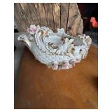 Porcelain Centerpiece Basket With Gilt Trim