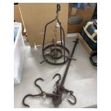 Antique Iron Hanging Scale and Butcher Hooks