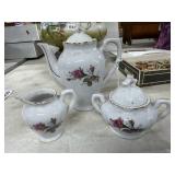 Japanese Porcelain 3pc Rose Motif Tea Set