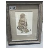 Framed Prairie Dog Art Signed H. Powell 10x12'