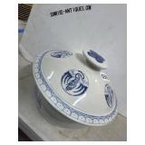 Blue and White Porcelain Covered Bowl, 10 Inch
