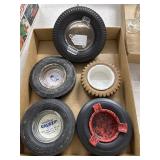5 Rubber Tire Ashtrays, Mixed Brands