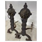 B&H Bradley & Hubbard Lion Andirons, Signed