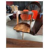 Wooden Swivel Office Chair with Slat Back