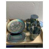 Carnival Glass Grape Pattern Tableware Set 7 Pc