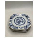 Kanesho Fine China Blue Floral Plates, Set of 4