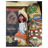 Lot: Red Top Box, Doll, Tiki Mask, Fan