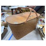 Large Woven Picnic Basket with Wooden Lid