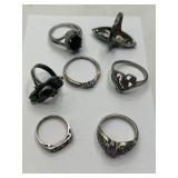 7 Sterling Rings, Gem Accents