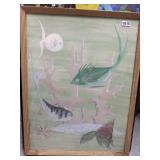 Framed 1966 Fish and Coral Watercolor, 21x28 in