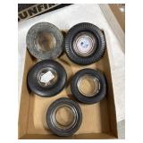 5 Rubber Tire Ashtrays, Mixed Brands