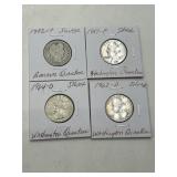 4 Silver Quarters: 1902-P, 1951-P, 1962-D, 1964-D