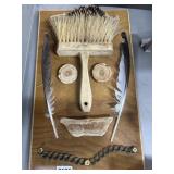 Assemblage Face Art With Wood, Brush, Feathers