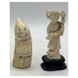 Carved Bone Figurines, 2 Pieces, Asian Motifs