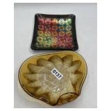 Pair Glass Art Dishes: Amber Swirl & Geometric