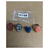 4 Gold Tone Rings With Colored Stones