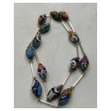 Murano Glass Bead Necklace Silver-Tone Links