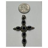 Sterling Mexico Cross Pendant with Onyx