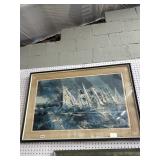 Signed Nautical Sailboat Print, 40x30' Framed