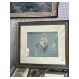 Framed Canoe Woman Print 37x31' c.1975