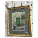 Framed Watercolor Cat Scene Signed Caraholy 19x22'
