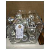 28 Mercury Glass Ornaments in Square Vase