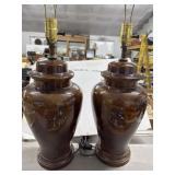Pair Vintage Dark Glaze Table Lamps