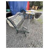 Cast Iron and Wood Garden Bench With Lattice Back